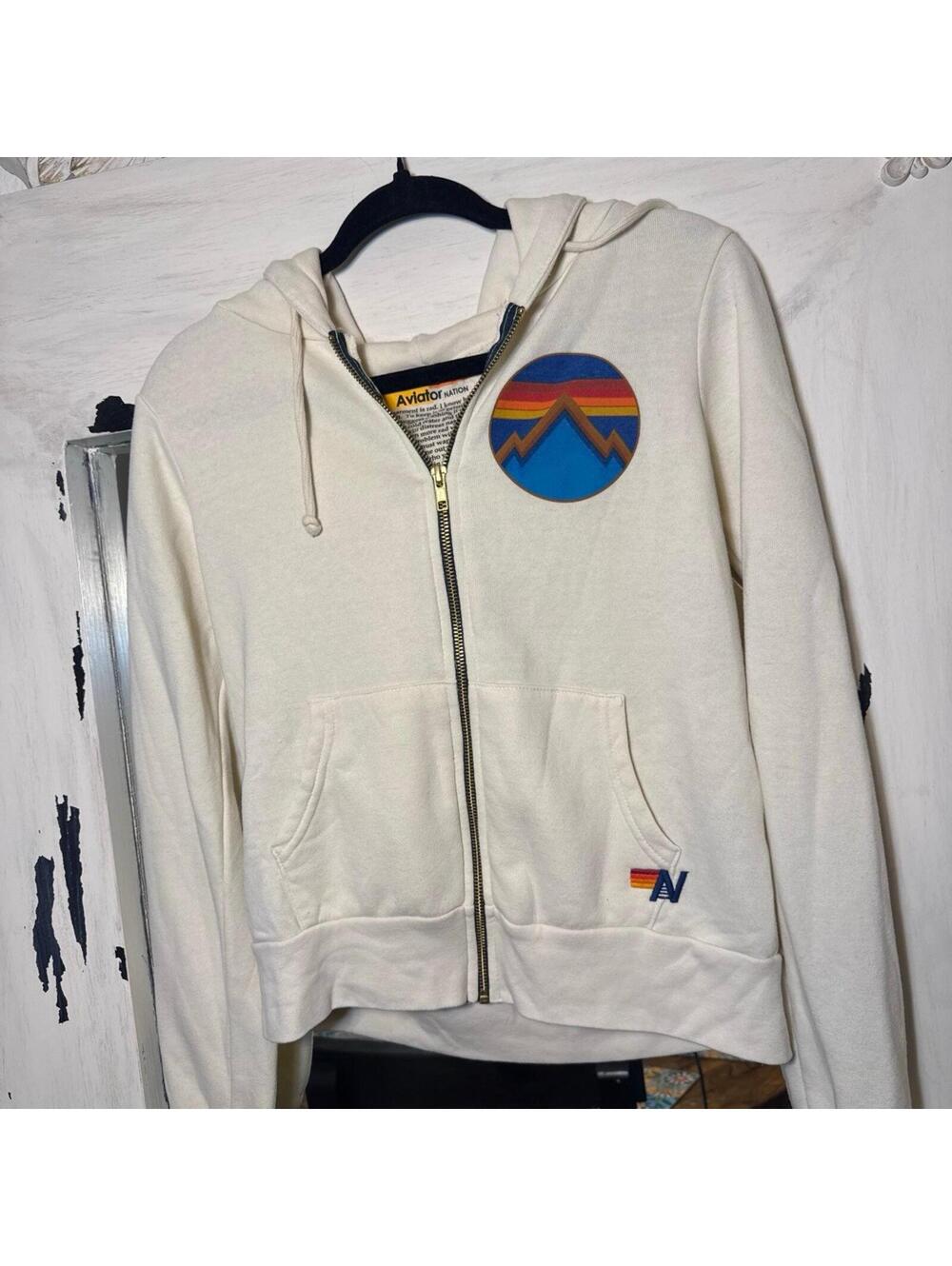 Aviator Nation ALL SEASONS CIRCLE ZIP HOODIE - VINTAGE WHITE Aviator size XS - Picture 3 of 6
